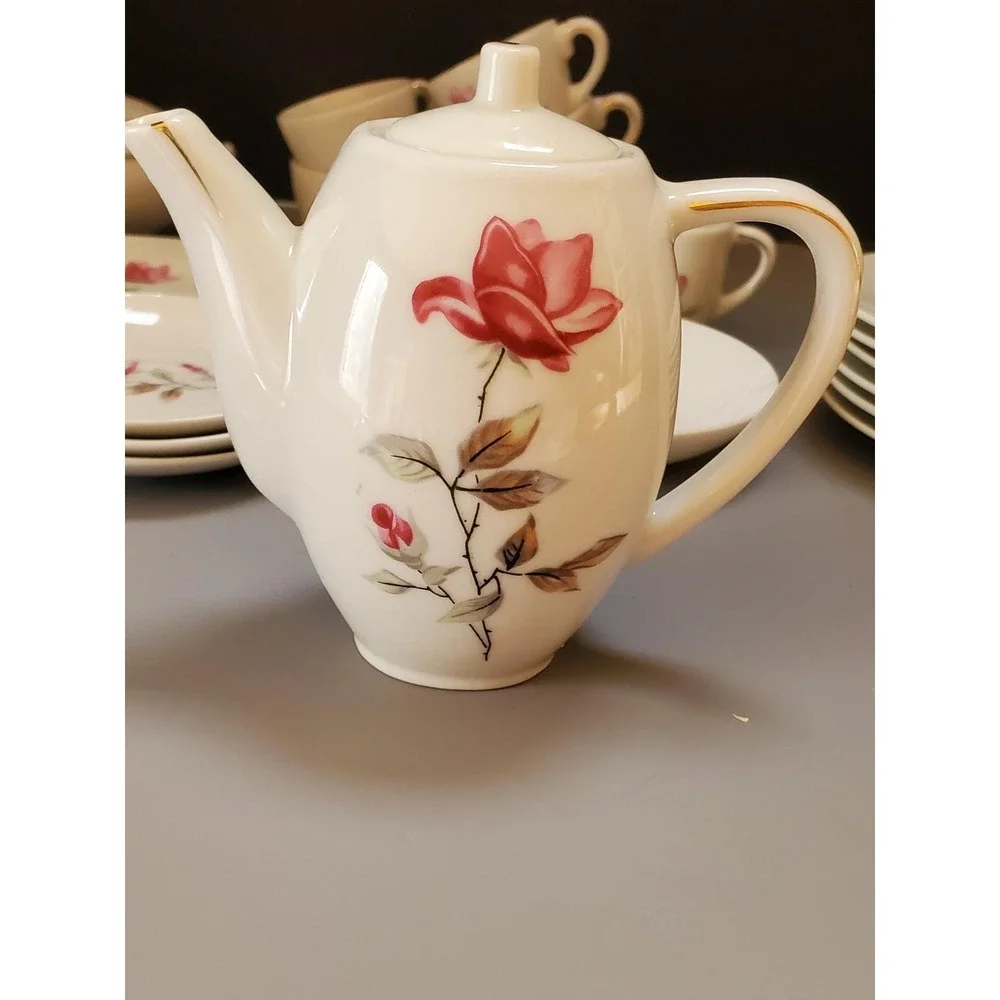 Vintage Floral Child's China Tea Set,‎ Teapot, Cups, Plates, Serving Pieces